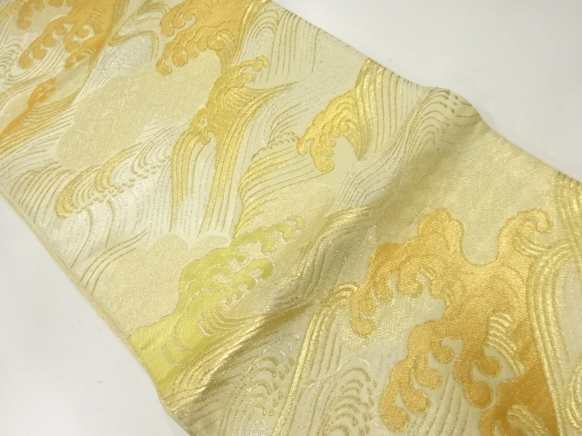 JAPANESE KIMONO / ANTIQUE FUKURO OBI / SILK / WOVEN RAGING WAVES